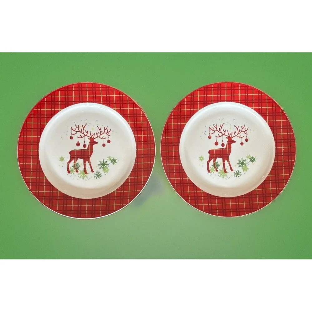 2 Canterbury Potteries Red Plaid Prancer 10.25